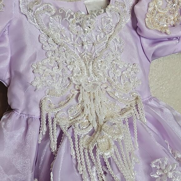 Baby Pageant Dress 6month Lavender Lace‎ Pearl Beaded Cupcake Dress Tip Top - Picture 2 of 11